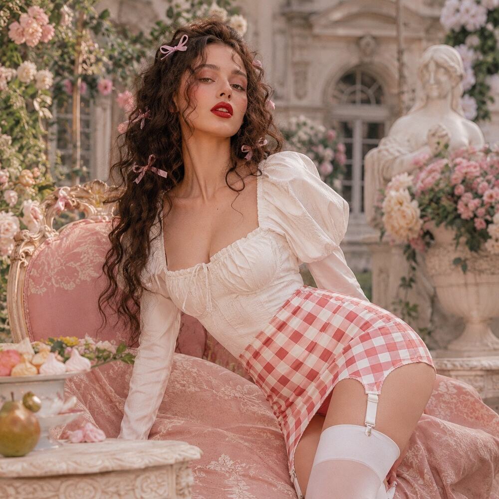 Current Mood Pink Gingham Garter Skirt L Coquette Lingerie Suspender Skirt Y2K - Picture 1 of 10